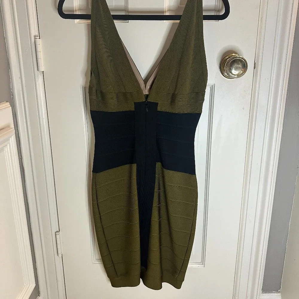 Herve Leger Olive and Black Mini Dress - Picture 3 of 5